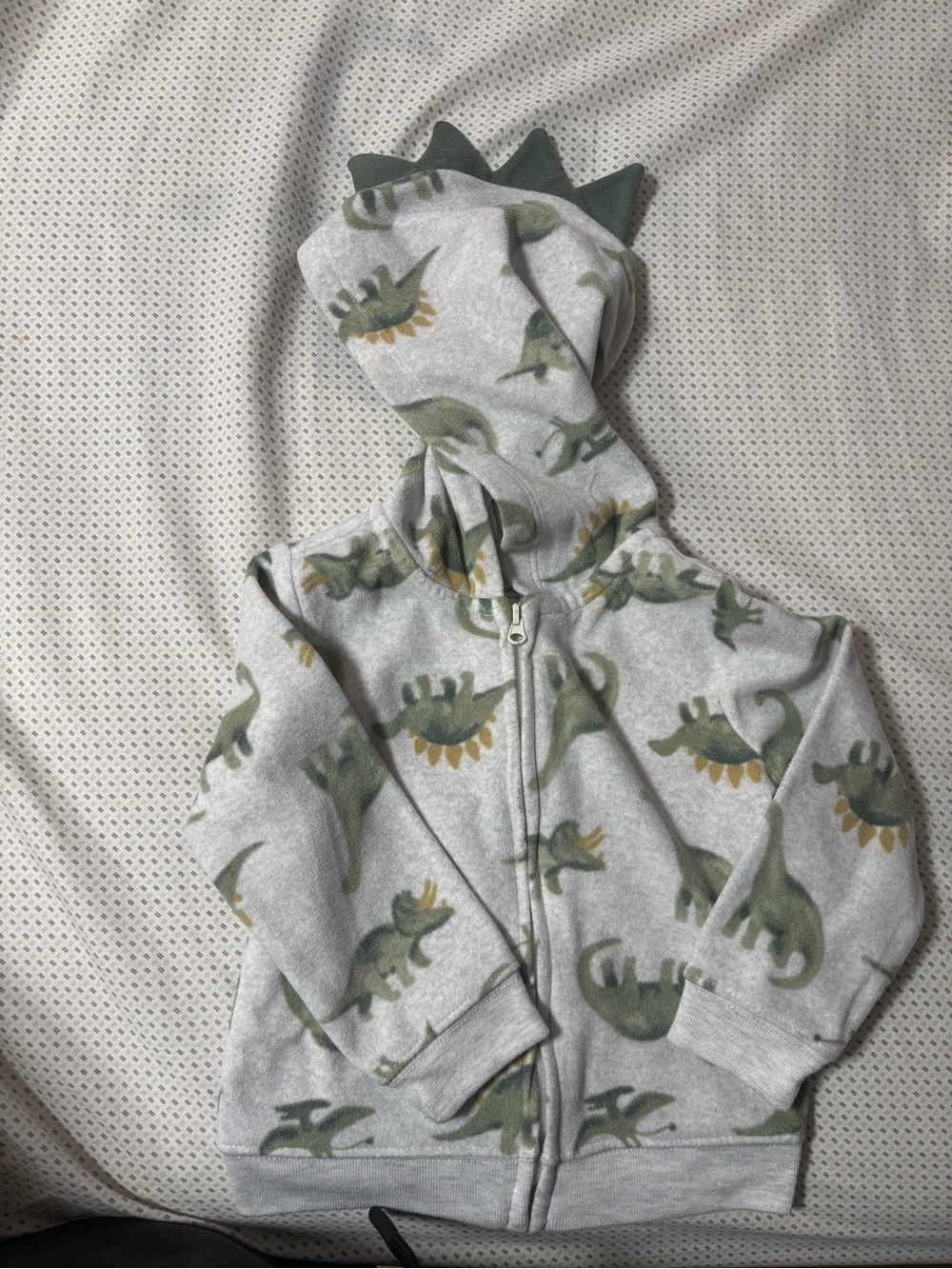 Carter's White Hooded Jacket with Green and Yellow Dino Accents